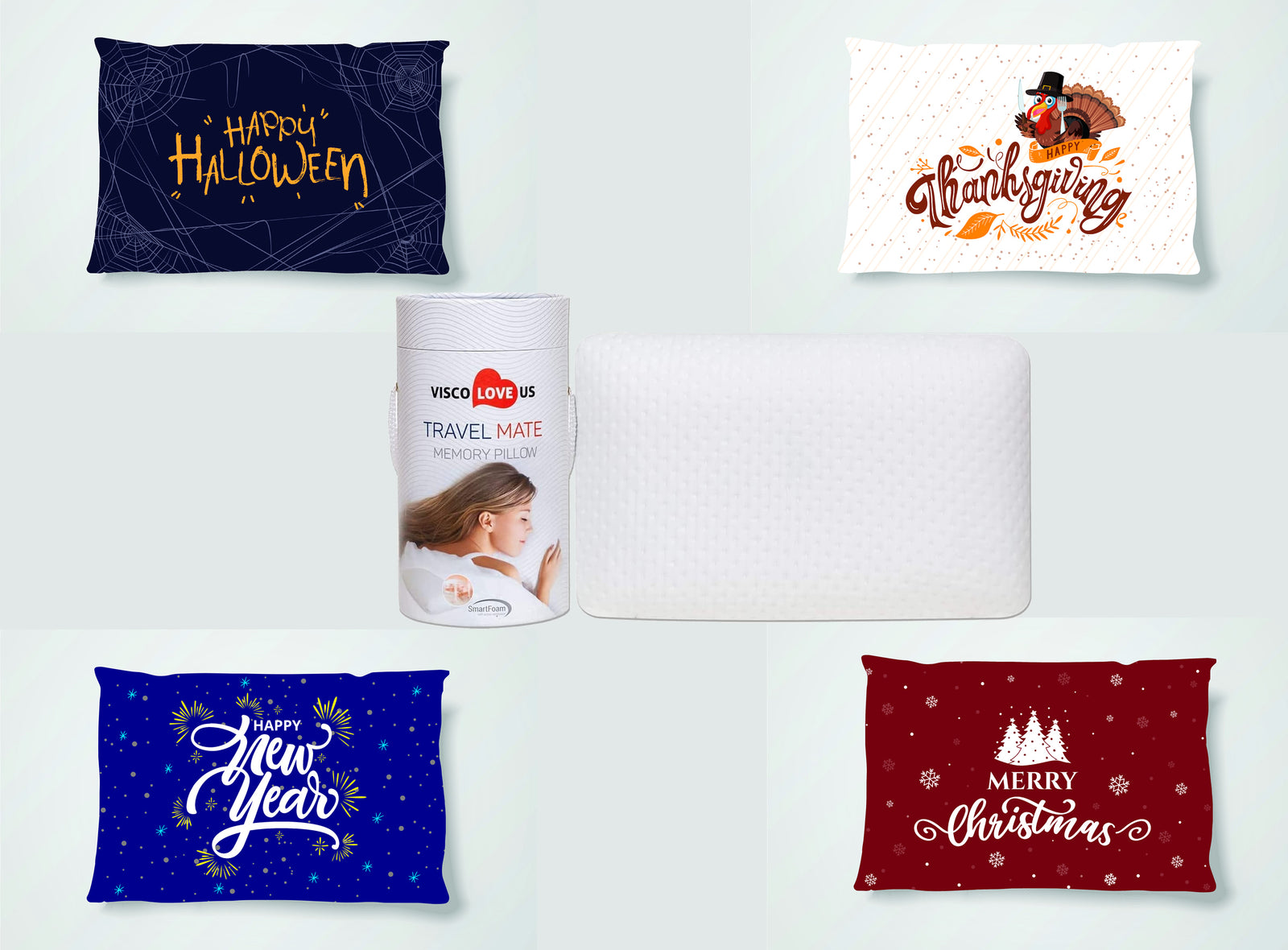 MATE DE VIAJE Y CAMPING VISCO LOVE PROCOMF / BEBÉ / NIÑOS / ADOLESCENTES / ESTUCHE DE ALMOHADA PARA ADULTOS - PAQUETE DE 4 (PAQUETE JOY)