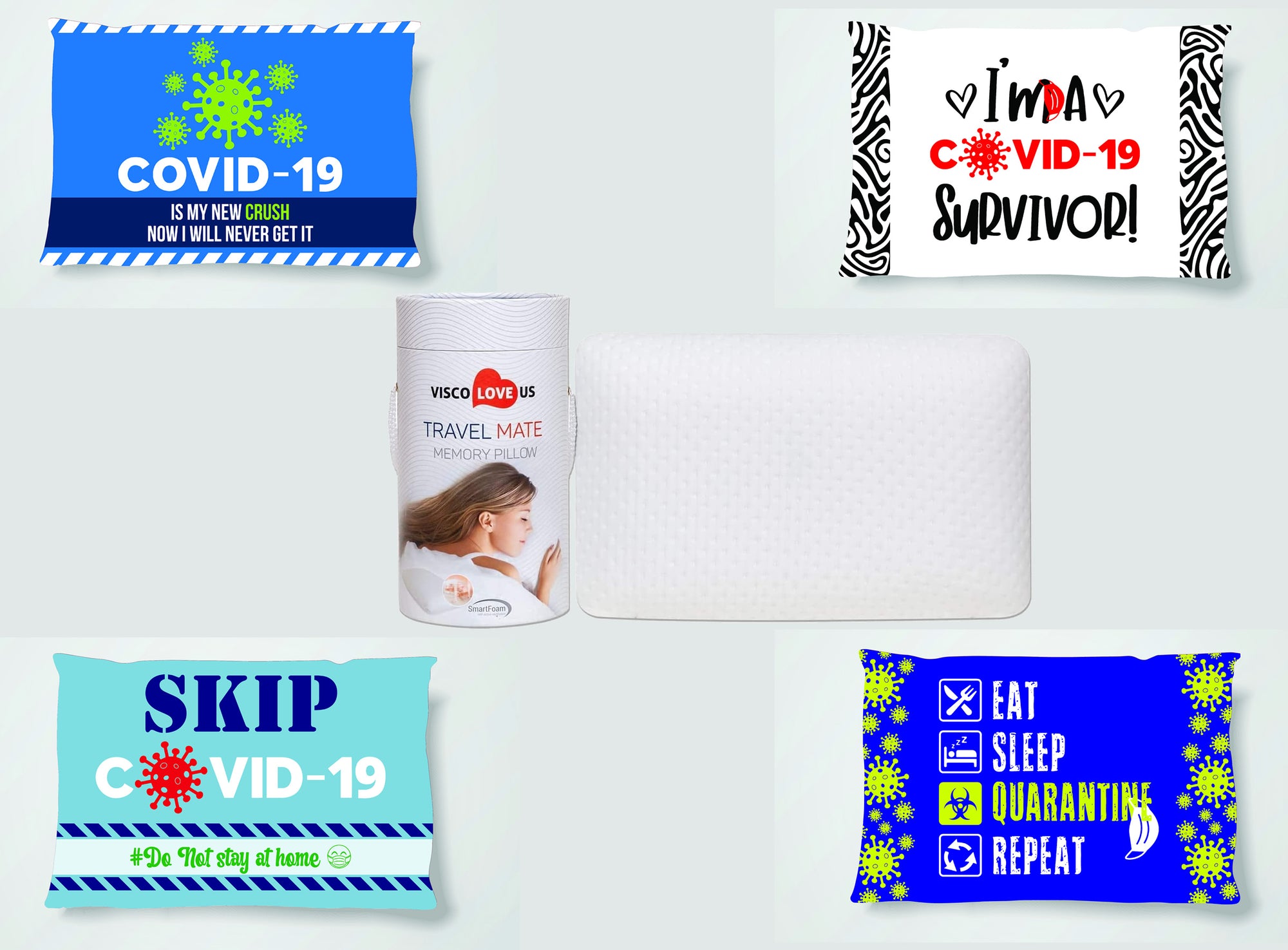VISCO LOVE PROCOMF TRAVEL AND CAMPING MATE/BABY/KID'S/TEEN'S/ADULT'S PILLOW CASE- PACK OF 4 (COVID-19 FUNNY PACK)