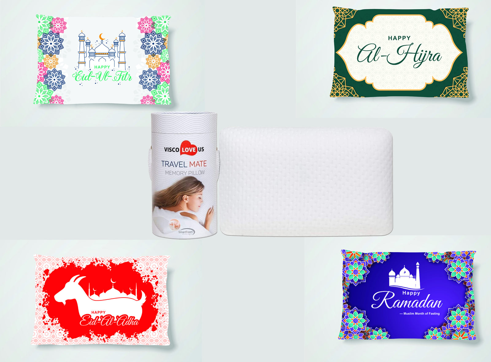 MATE DE VIAJE Y CAMPING VISCO LOVE PROCOMF / BEBÉ / NIÑOS / ADOLESCENTES / ESTUCHE DE ALMOHADA PARA ADULTOS - PAQUETE DE 4 (PAQUETE JOY)